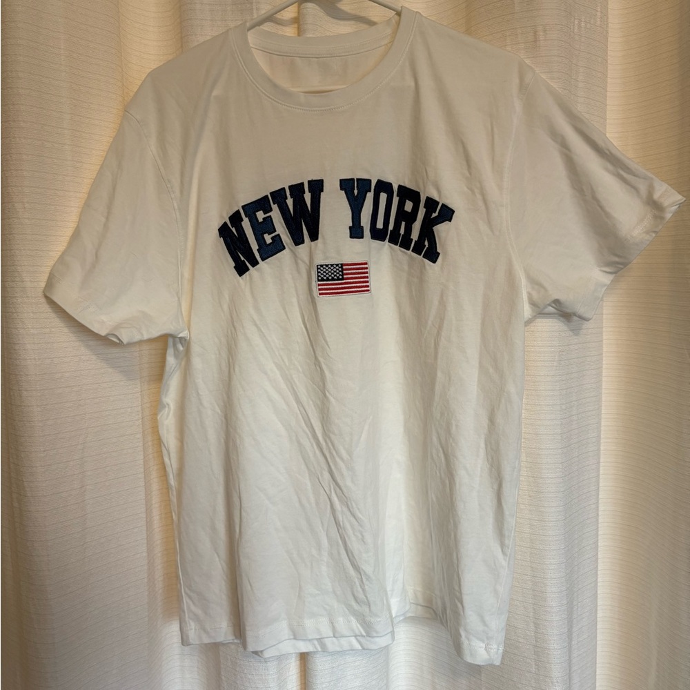 New York Graphic Tee - White with Navy Text